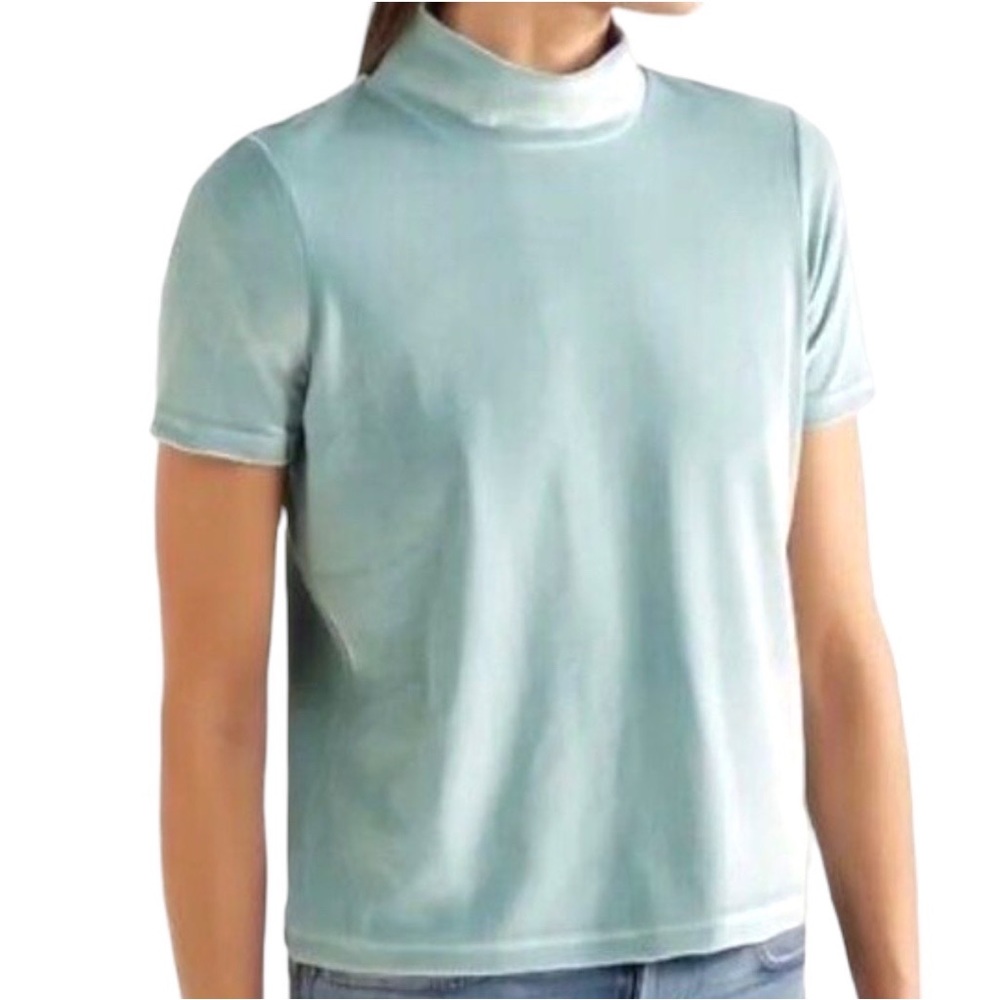 Madewell Mock Neck Velvet Blue Green Horizon Holiday Party Short Sleeve Tee Top
